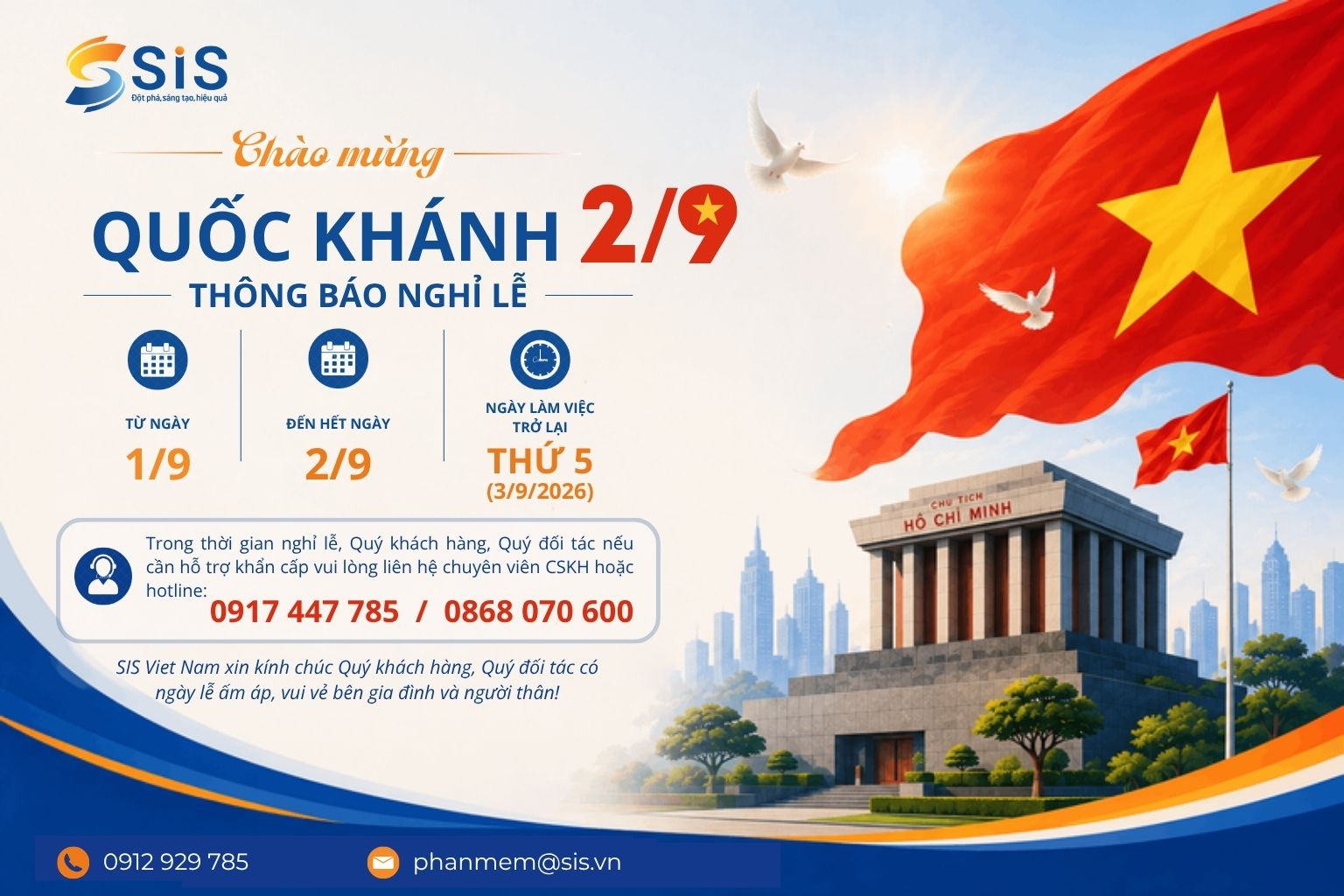 THÔNG BÁO LỊCH NGHỈ LỄ QUỐC KHÁNH 02/09/2026